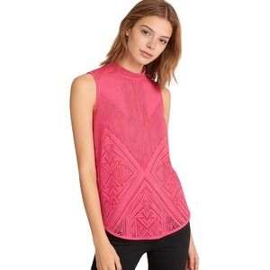 Apt 9 Sleeveless Mock Neck Geometric Burnout Top Pink XS